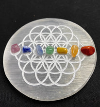 Load image into Gallery viewer, SELENITE MINI GRID • CHAKRAS on SEED OF LIFE